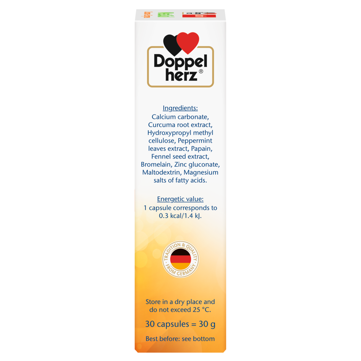 Illustration of the product packaging Doppelherz aktiv ميتاكول side view right