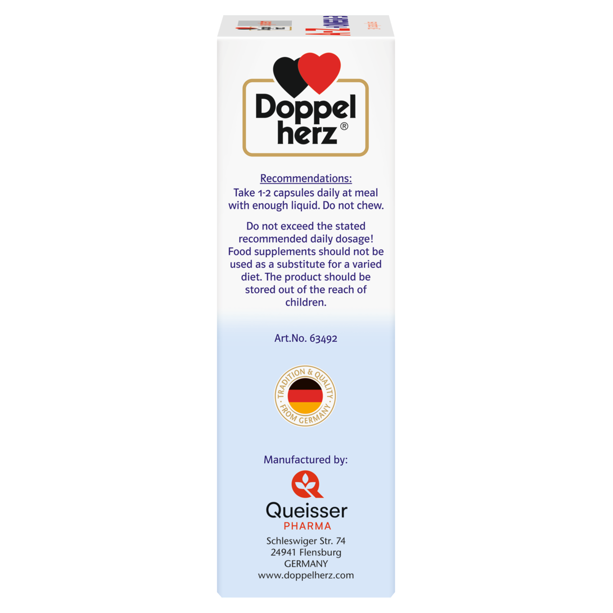 Illustration of the product packaging Doppelherz system A-Z + Omega-3  side view left